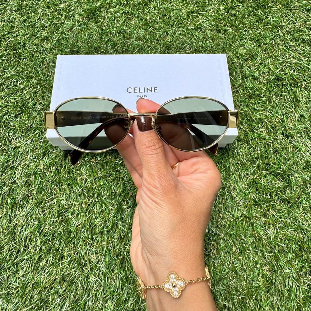 Celine Triomphe 01 Oval-frame gold-tone metal oval acetate Sunglasses CL40235U - Picture 2 of 13